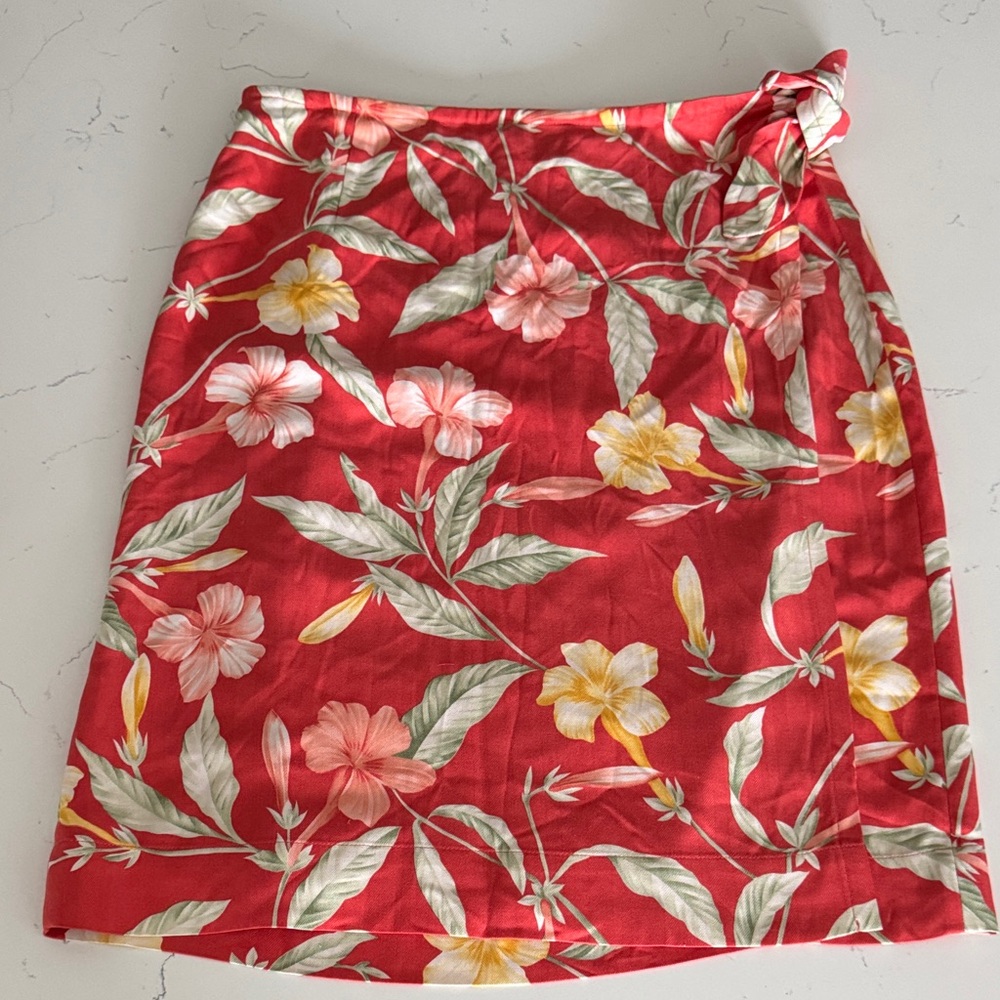 Tommy Bahama orange silk Floral Wrap Skirt medium